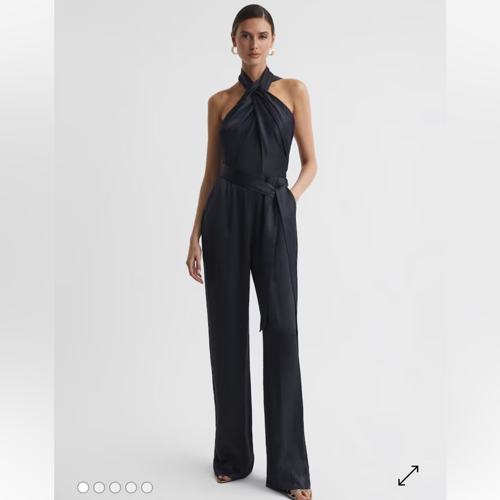NWT Reiss Jules Satin Halter Neck Jumpsuit Midnight Navy